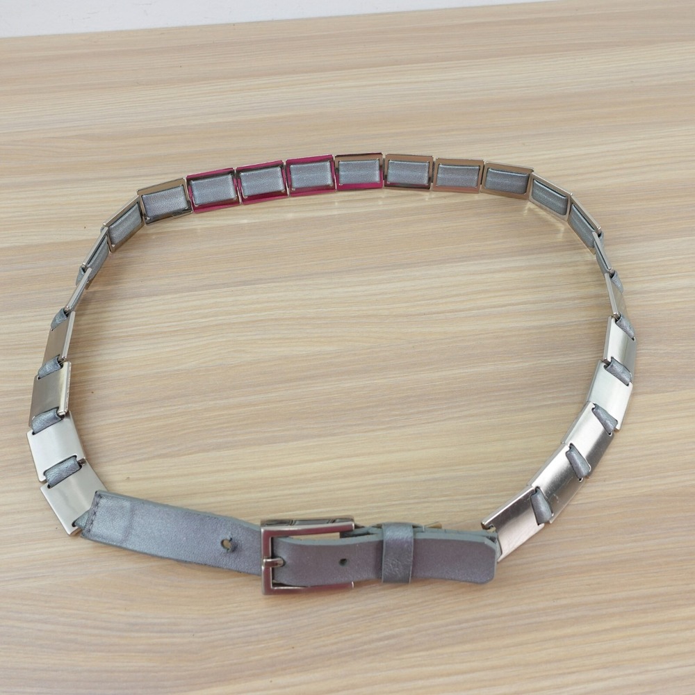 Studded Women Belt Medium Gray Chain Leather Waist Metal Metallic Technowear